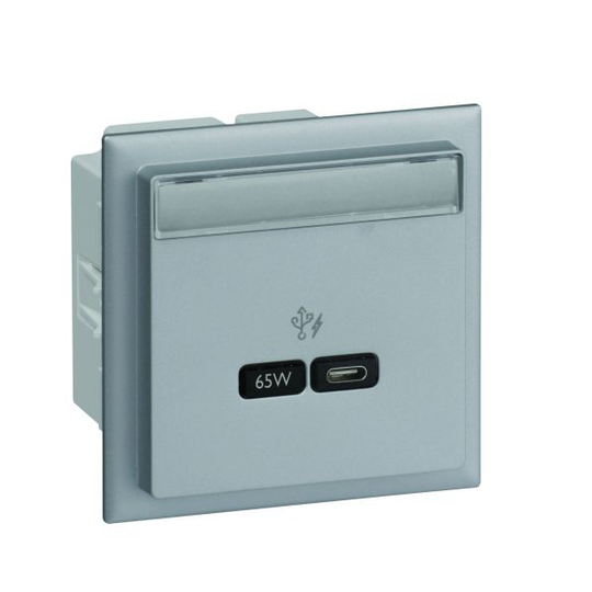 Schneider Electric Unica+ USB-laddare Typ C, 65W Aluminium