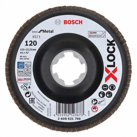 Bosch Best for Metal Lamellslipskiva med X-LOCK X571, vinklad 115 mm, G 120