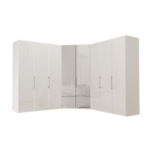 Garderob Atlanta - Vit 236 cm, Vitt glas, 150 + walk-in + 150