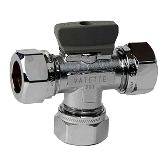 Vatette FG077050005 Kulventil T-rör, förkromad, med vred, CU-CU, 15 mm